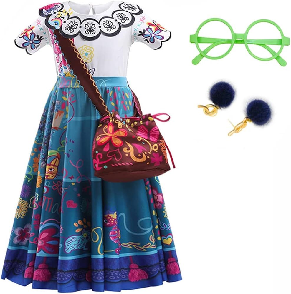 LZH Encanto Mirabel Costume Dress For Girls Cosplay Isabela Madrigal Princess Halloween Dress Up Wit | Amazon (US)