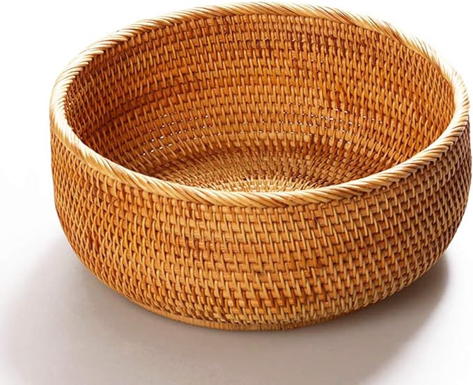 Hadewoven Round Rattan Fruit Basket Wicker Food Tray Weaving Storage Holder Dinning Room Bowl, 10... | Amazon (US)