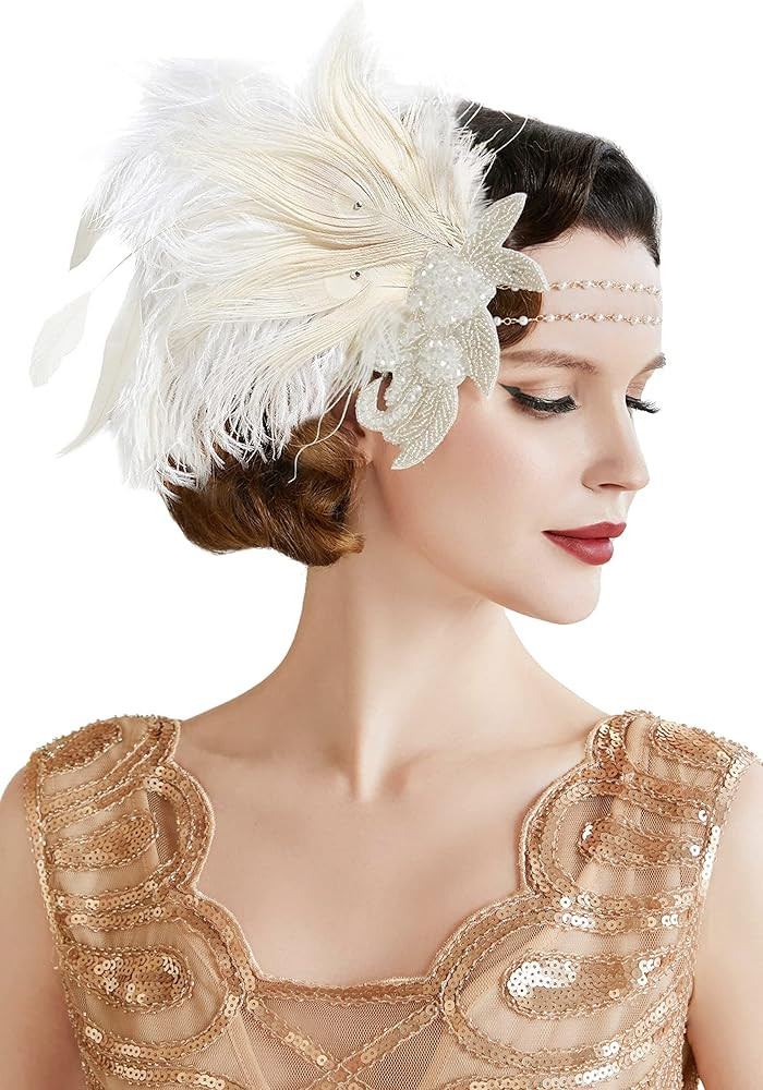 BABEYOND Art Deco 1920s Flapper Headpiece Roaring 20s Great Gatsby Feather Headband 1920s Flapper... | Amazon (US)