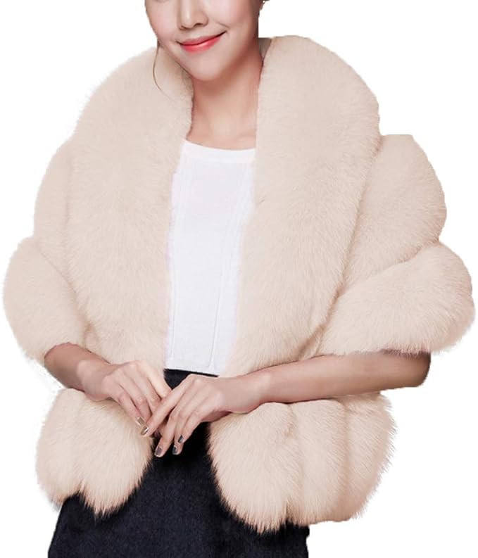 Caracilia Women Luxury Faux Fur Coat Jackets Wrap Cape Shawl for Wedding Party | Amazon (US)