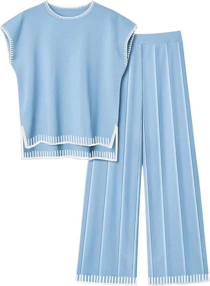 Ekouaer Womens Matching Sets Knit Sweater Sets 2 Pieces Outfits Pullover Tops Wide Legs Pants Lou... | Amazon (US)