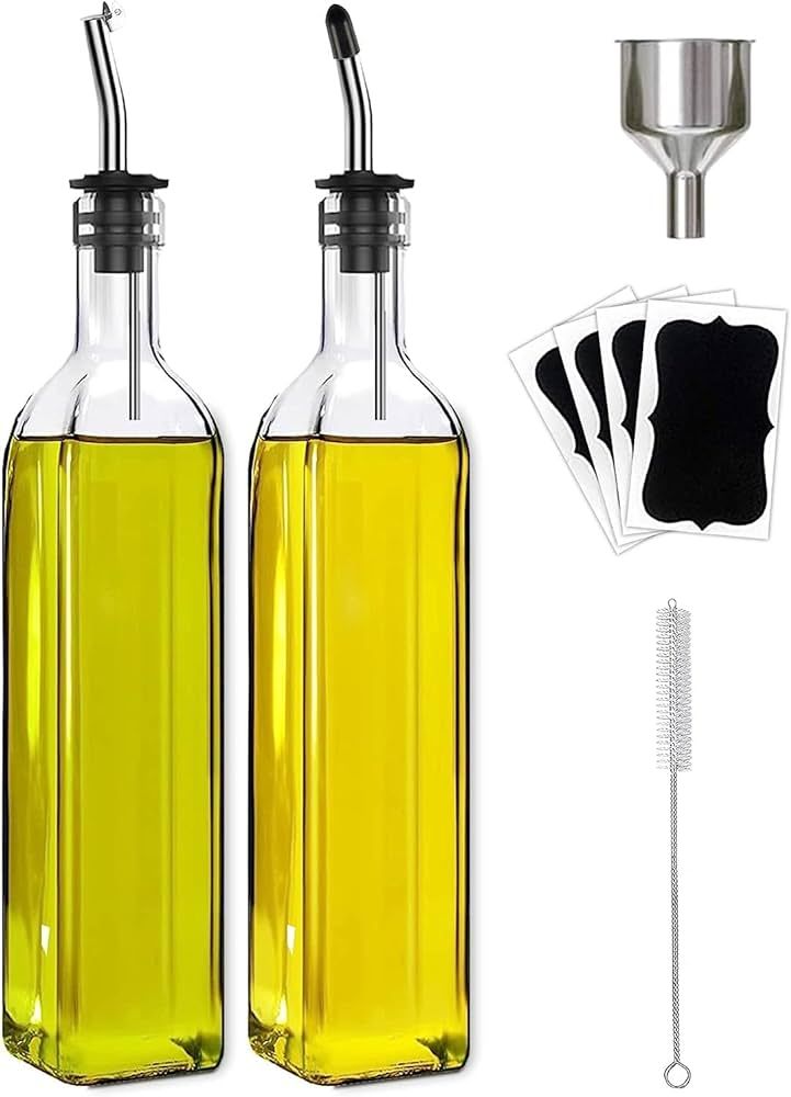 Leaflai Olive Oil Dispenser Bottle, 2 Pcs Glass Olive Oil Dispenser and Vinegar Dispenser Set wit... | Amazon (US)