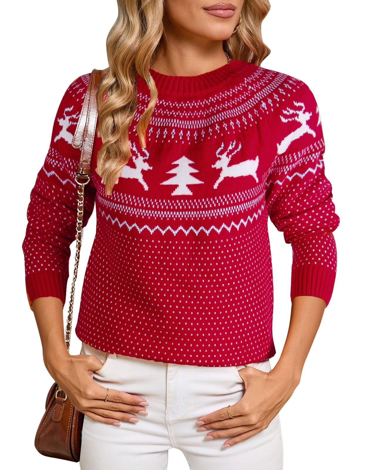 Cogild Ugly Christmas Sweaters for Womens Tree Gingerbread Man Pattern Sweaters Crew Neck Knitted... | Walmart (US)