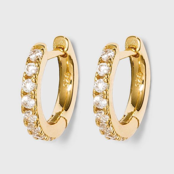 SUGARFIX by BaubleBar 14K Gold Plated Delicate Pav Huggie Hoop Earrings – Clear | Target