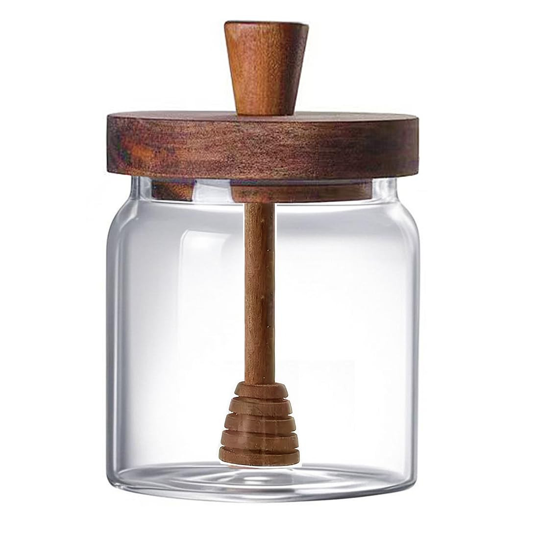 Glass Honey Jar with Dipper and Lid, 14 OZ Airtight Honeypot with Acacia Wood Lid, Coffee Syrup D... | Amazon (US)