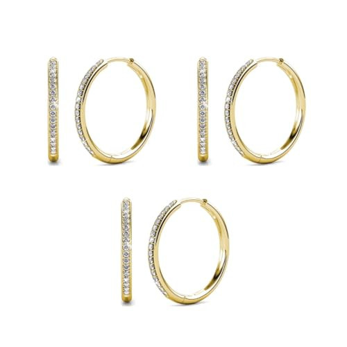 Cate & Chloe Bianca 18K Yellow Gold-Plated Hoop Earrings | 3 Pair Earrings Set | 25mm Hoops Jewelry for Women with Round Cut Simulated Diamond Crystals |Mother's Day, Birthday Gift for Her | Amazon (US)