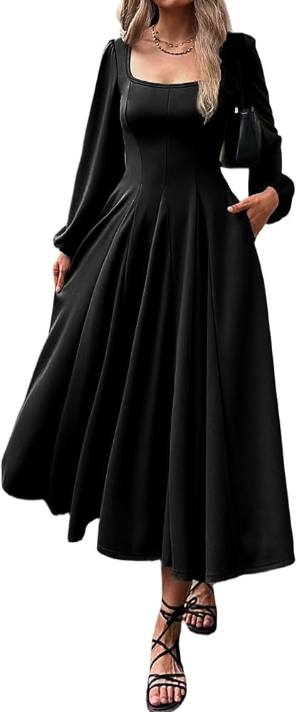 Women's Long Sleeve Fall Wedding Guest Maxi Dress with Pockets | Amazon (US)