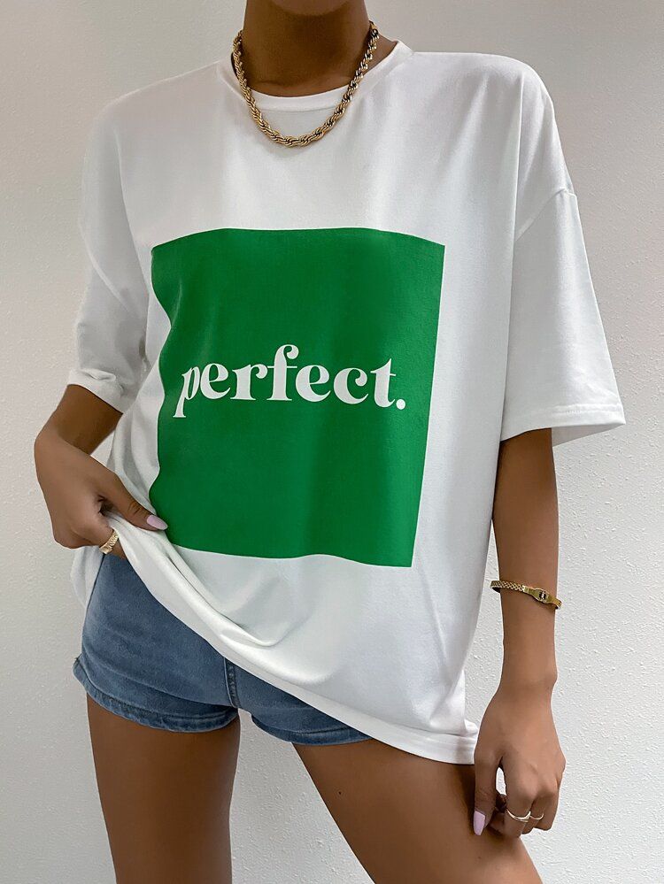 Drop Shoulder Letter Graphic Colorblock Tee | SHEIN