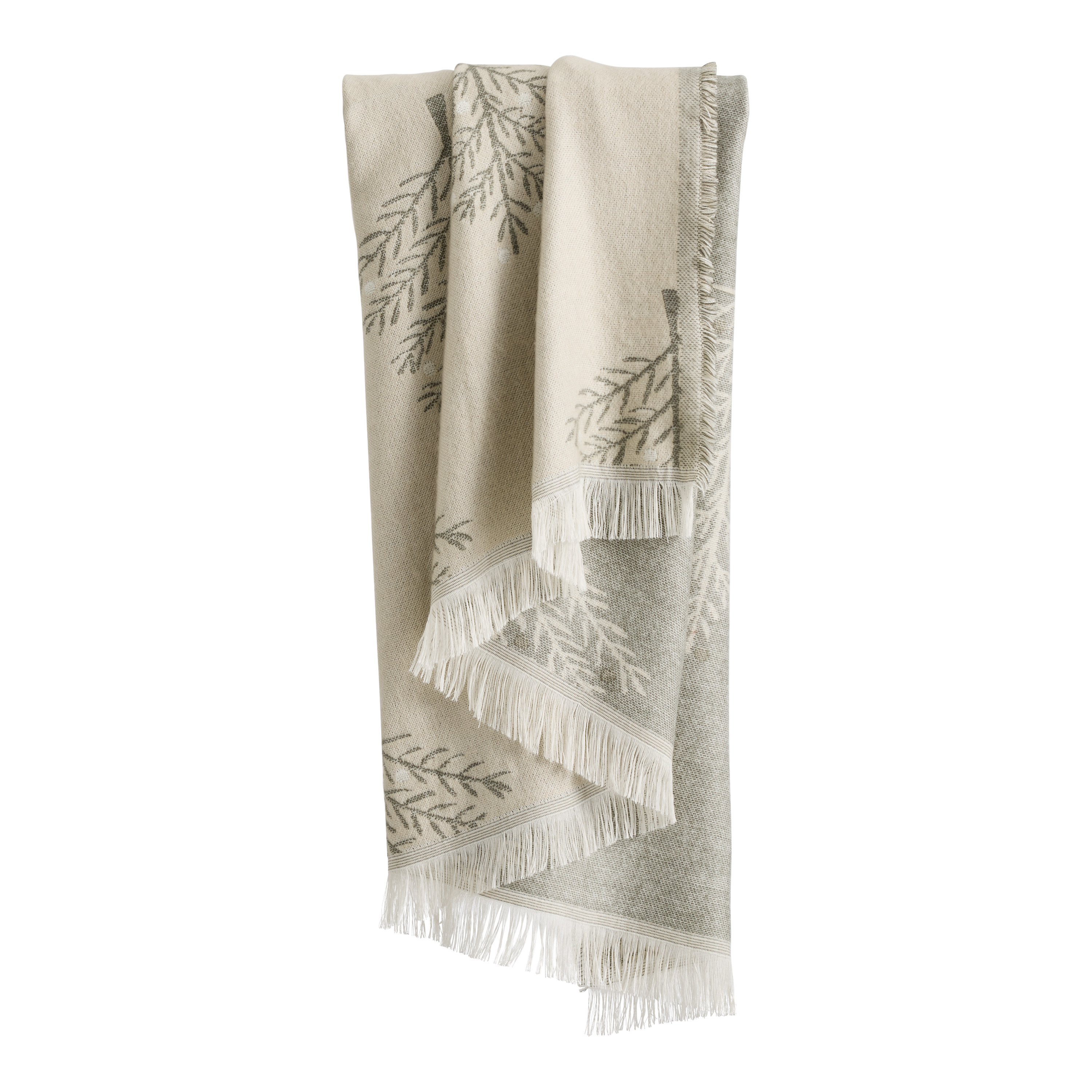 Ivory and Gray Tree Jacquard Throw Blanket | World Market