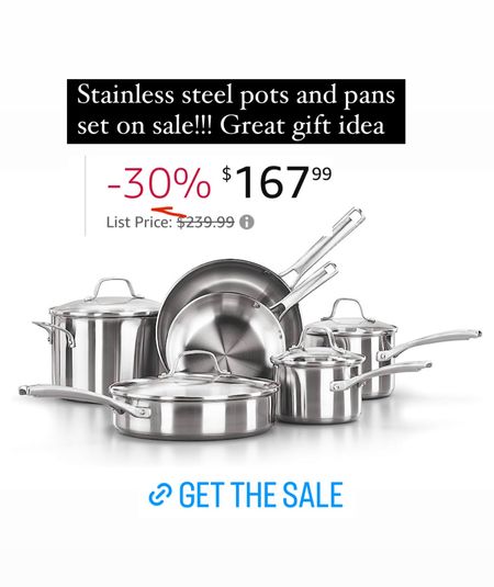 Stainless steel pots and pans set is on sale. Nontoxic pots and pans, the perfect gift for a cook, mother, mother in law newlyweds! 

#LTKGiftGuide #LTKhome #LTKsalealert