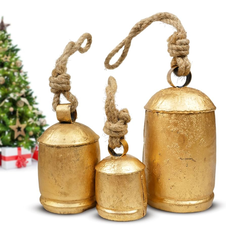 Set of 3 Giant Harmony Rustic Gold Christmas Bells for Decoration - Perfect for Cow Bell, Door Ha... | Amazon (US)