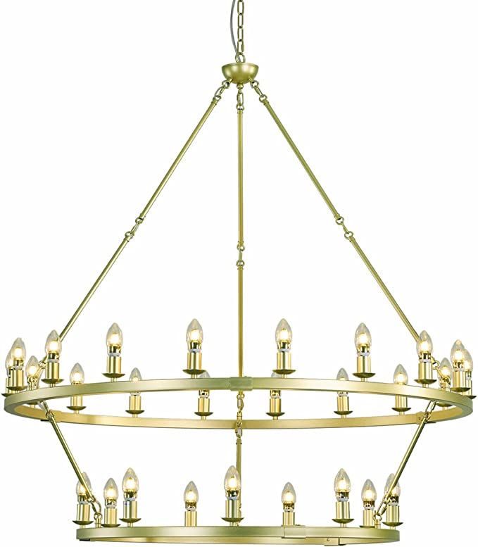 Hubrin Farmhouse Wagon Wheel Chandelier ,Gold 2-Tier Lagre Industrial Chandelier Lighting, 43"+30... | Amazon (US)