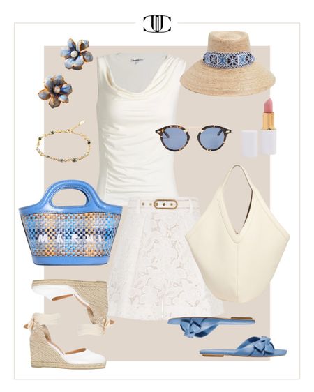 Look fresh and classic in an all white look while also beating the heat this summer.  

Tank top, white shorts, lace shorts, summer outfit, casual outfit, white outfit, white look, heels, spring look, sun hat 

#LTKover40 #LTKstyletip #LTKshoecrush