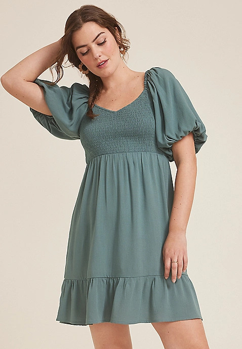 Smocked Bubble Sleeve Skater Dress | Maurices