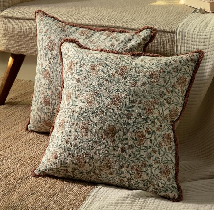 Handblock Printed Vintage Indian Cotton Decorative Throw Pillow Covers, Set of 2, Cushion Cover, ... | Amazon (US)