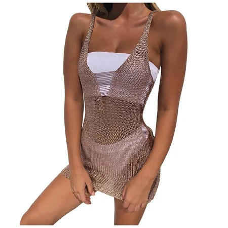 Women s Crochet Knit Swim Beach Cover Up Women Fashion Bathing Suit Bikini Swimwear Beach Sexy Hollo | Walmart (US)
