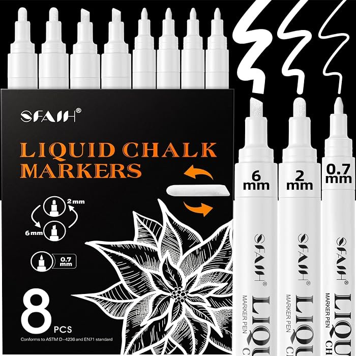 SFAIH White Liquid Chalk Markers for Blackboard, Glass[Wet Wipe No Residue] | Amazon (US)