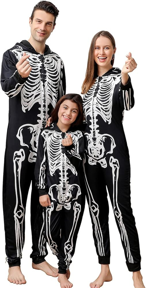 ANGELGGH Family Matching Halloween Onesie Pajamas, Funny Skeleton Hooded Zipper PJs Holiday Loung... | Amazon (US)