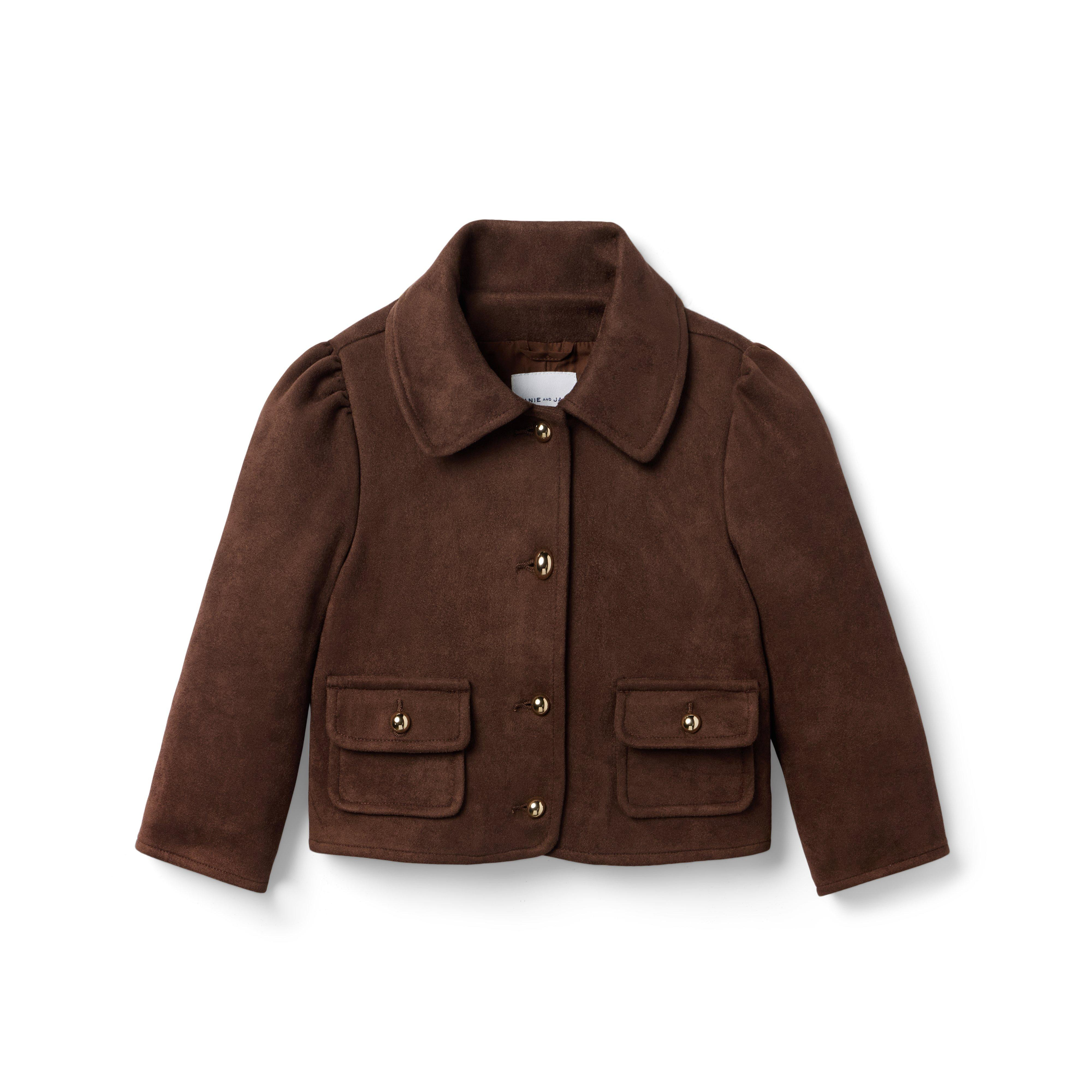 Janie and Jack | The Sueded Puff Sleeve Jacket - Brown / 5-6 | Janie and Jack