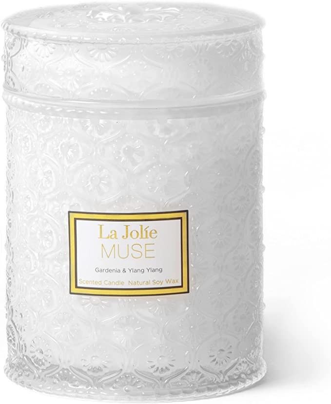 Gardenia & Ylang Ylang Scented Candle, Soy Candle for Home, Large Glass Jar Candle Gift, Long Bur... | Amazon (US)