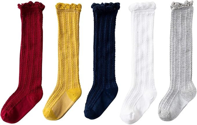 Jastore 5 Pairs/3 Pairs Unisex Baby Girl Boy Lace Stocking Knit Knee High Cotton Socks | Amazon (US)
