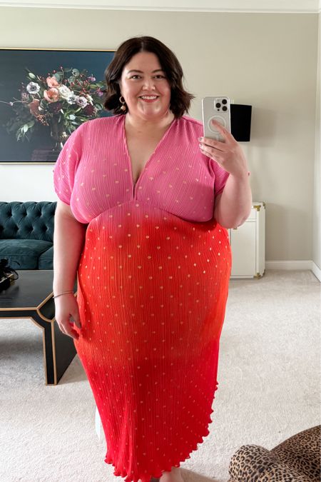 This plus size pink and red ombré plisse dress is so pretty and comfortable. Sizes 2-24  

#LTKover40 #LTKplussize