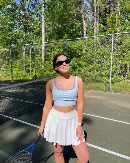 Tennis outfit! Wearing size S in both the top and skirt.

White tennis skirt, summer outfit, workout outfit, athleisure, activewear

#LTKfitness #LTKU #LTKActive