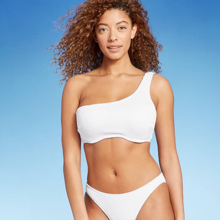 Women's Lightly Lined Pucker Textured One Shoulder Bikini Top - Shade & Shore™ | Target