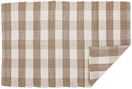 DII Buffalo Check Rug Collection, Hand Dyed Reversible Chindi Rug, 26x40", Stone/Cream | Amazon (US)