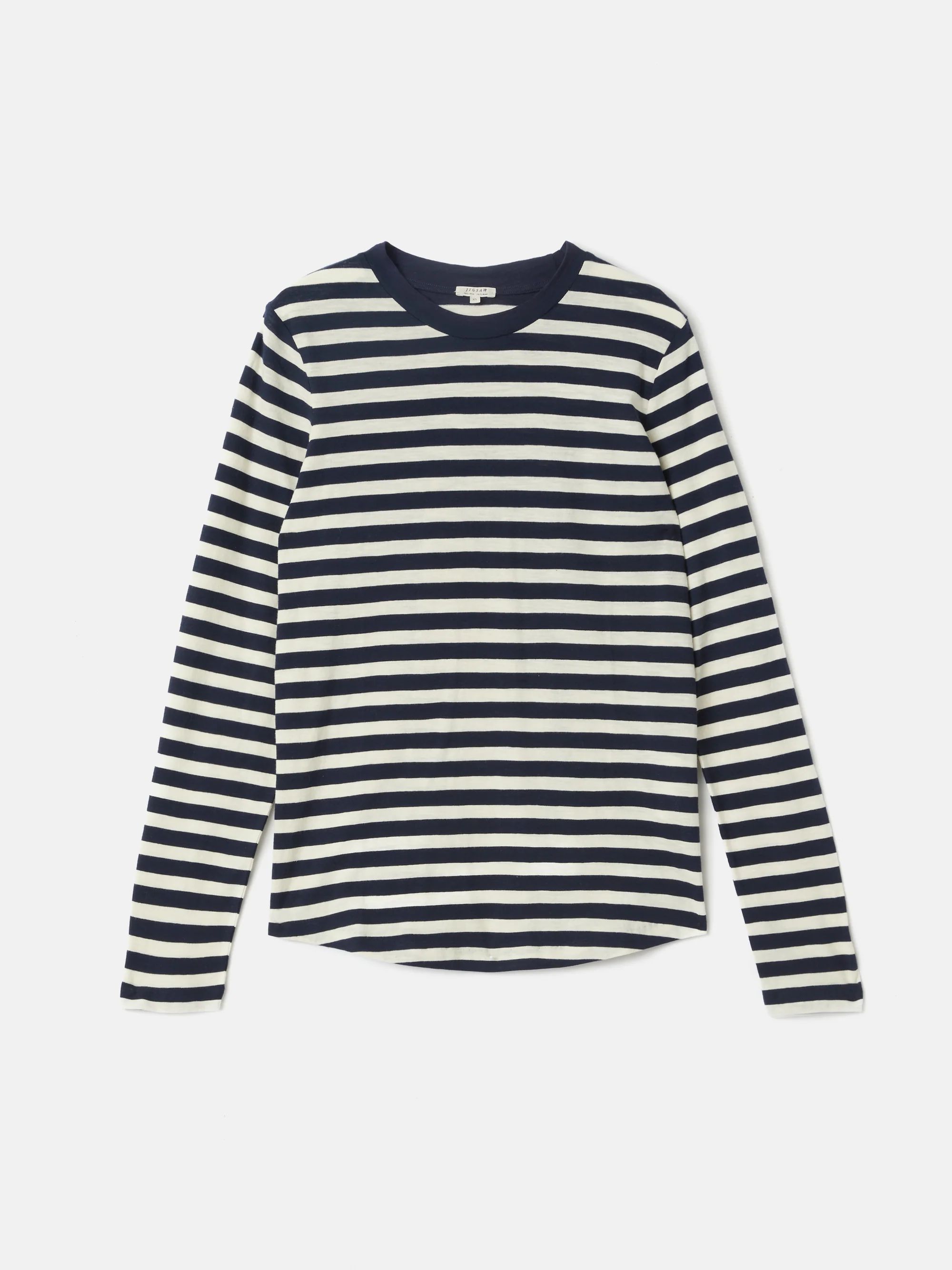 Cotton Slub Stripe Long Sleeve Tee | Navy | Jigsaw (UK)
