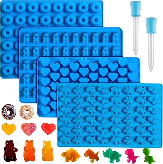 Sidosir 4Pcs Gummy Candy Molds, Gummy Bear Molds, Gummy Dinosaur Molds, Gummy Donut Molds and Gum... | Amazon (US)
