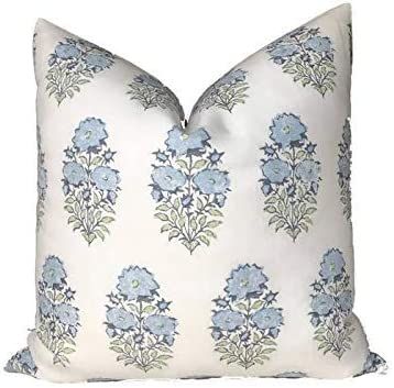 Kiss Cervical Lisa Fine Mughal Flower Pillow Cover in Monsoon Designer Flower Pillow Blue Throw P... | Amazon (US)