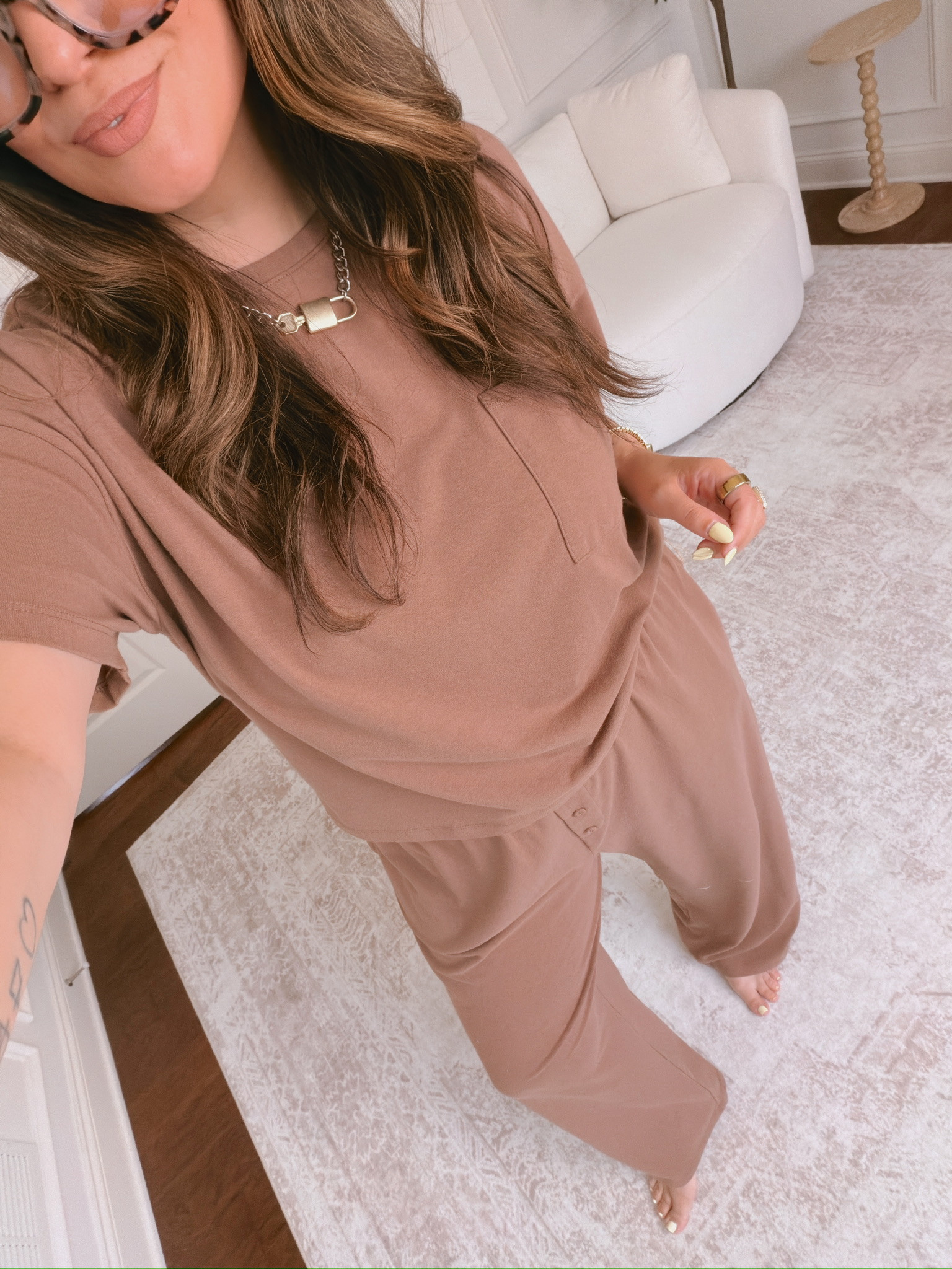 wearing the top in a large and bottoms in a XL
Anti-pooch outfits, cool mom outfit 

 #LTKgrwm #LTKootd #LTKMidsize