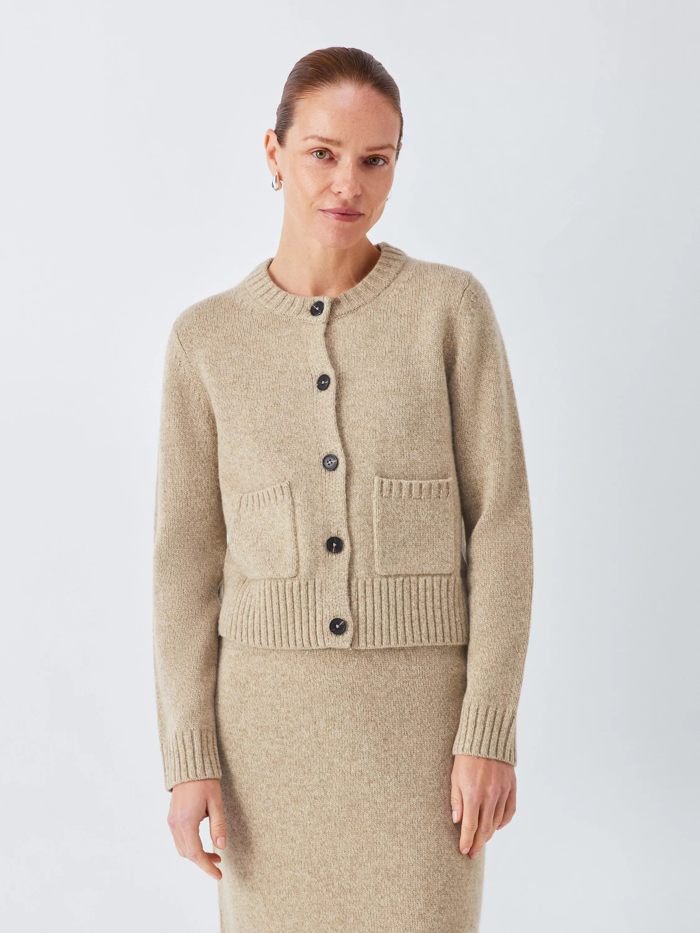 John Lewis Marl Wool Blend Crew Neck Cardigan, Natural | John Lewis (UK)