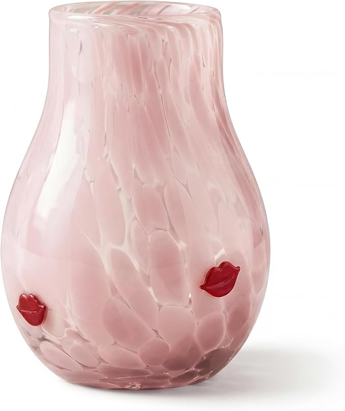 Skylety Valentine's Day Icon Glass Vase Icon Pink & White Flower Vase 5.75'' x 4.25'' Hand Blown ... | Amazon (US)