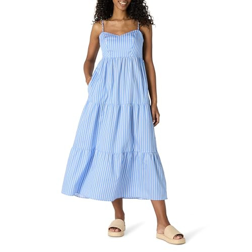 Amazon.com: Amazon Essentials Women's Regular-Fit Cotton Sateen Thin Strap Tiered Maxi Dress, Blu... | Amazon (US)