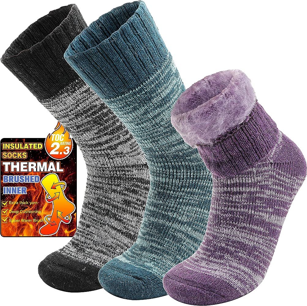 3 Pairs Warm Thermal Socks for Women & Men Winter Ski Thick Boot Insulated Socks for Cold Weather | Amazon (US)