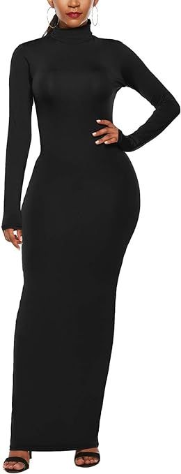 PRIMODA Women's Turtleneck Long Sleeve Bodycon Maxi Dress Casual Long Dress | Amazon (US)