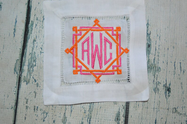 Personalize Hemstitched Linen Cocktail Napkins, Monogram Rattan Cocktail Napkins,  Personalize Co... | Etsy (US)