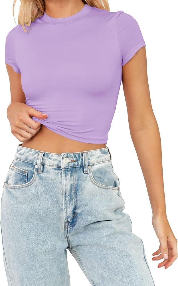 TECREW Womens Summer Short Sleeve Cute Crop Tops Casual Basic Crewneck Slim Fit T-Shirts | Amazon (US)