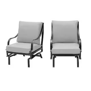 Hampton Bay Highland Point Black Pewter Aluminum Outdoor Patio Rocking Lounge Chair with CushionG... | The Home Depot