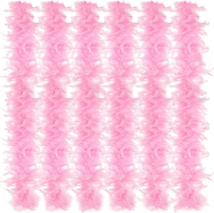 Juinte 6 Pcs Mardi Gras Feather Boa 2.19 yd Turkey Chandelle Feather Boas Bulk Outfit Party Decor... | Amazon (US)