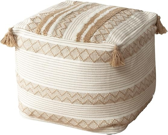 blue page Boho Neutral Decorative Unstuffed Pouf Cover - Farmhouse Casual Ottoman Pouf Cover with... | Amazon (US)