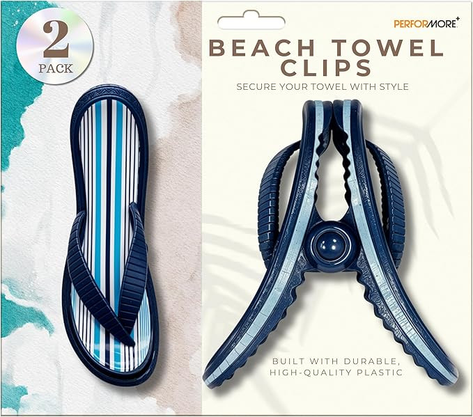 PERFORMORE Flip Flop Beach Towel Clips, 2 Pack, Portable Towel Holder Clips, Secure Clips for Bea... | Amazon (US)