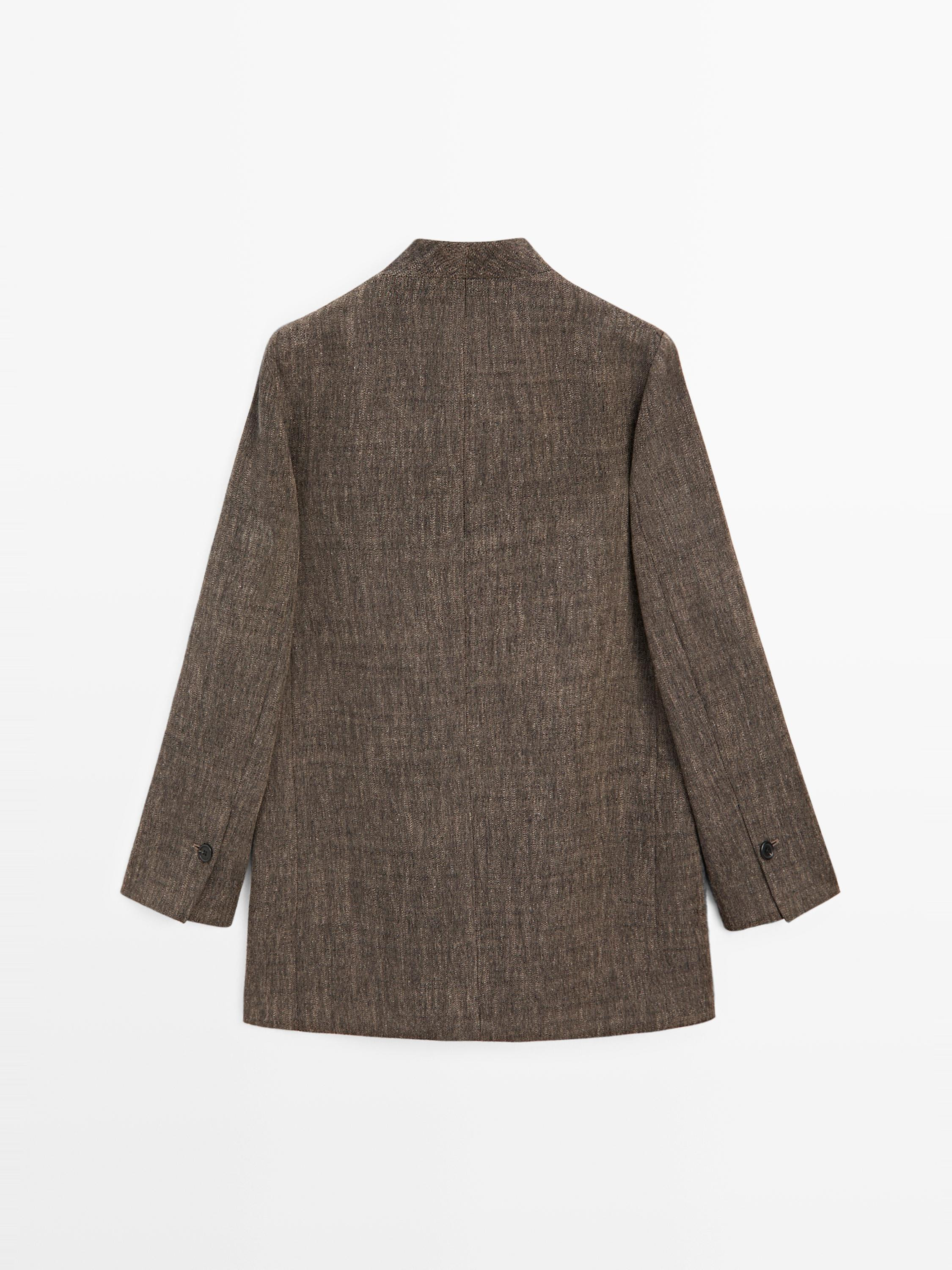 Manteau laine chiné à col montant | Massimo Dutti FR