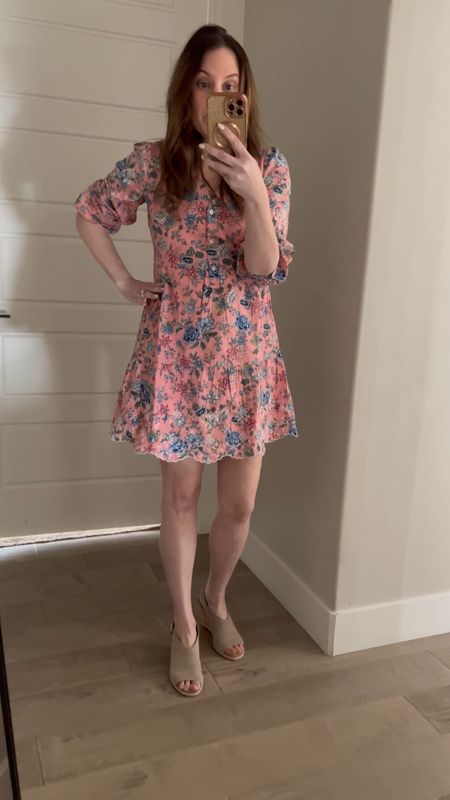 The Floral Embroidered Swing Shirtdress from the Loft is an amazing product that is currently being offered at a 50% discount. The dress is true to size and fits perfectly around the stomach area with ample room. The chest area is a slimmer fit, while the dress hits about 3-4 inches above the knee for someone who is 5'6". The dress is lined and embroidered around the edge of the sleeves and skirt, which adds to its elegance. The dress has a pulled-together Henley placket and a breezy tiered skirt which adds to its romantic and polished look. The dress has 3/4 sleeves with puff shoulders and button cuffs. The dress is perfect for anyone who loves swing style dresses that fit loose and swingy. The fabric is fluid woven, and the dress hits above the knee. Overall, the Floral Embroidered Swing Shirtdress is a great product to add to your wardrobe.

#LTKSeasonal #LTKunder50 #LTKstyletip