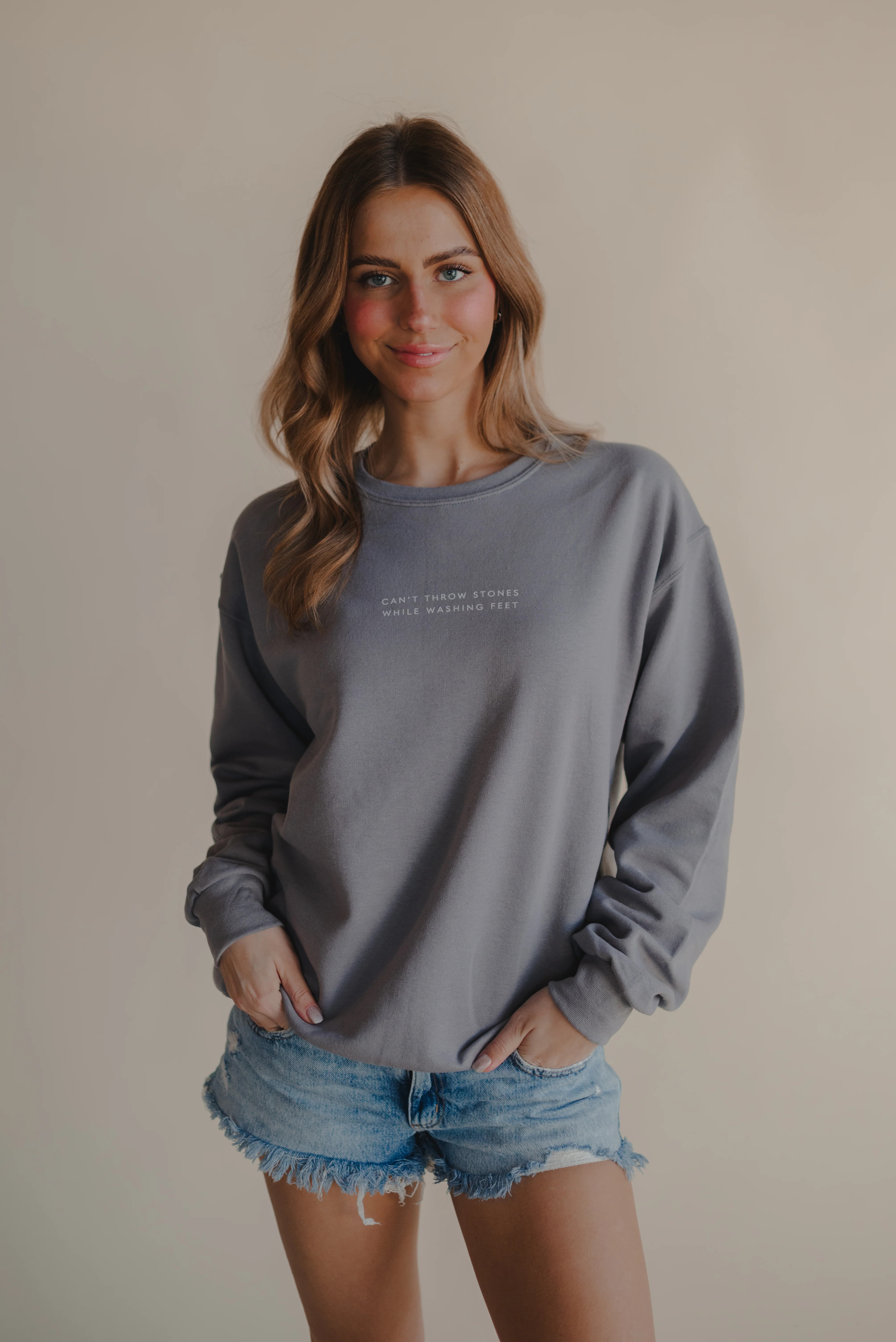 Can't Throw Stones Pullover- Stone Grey | Dear Heart