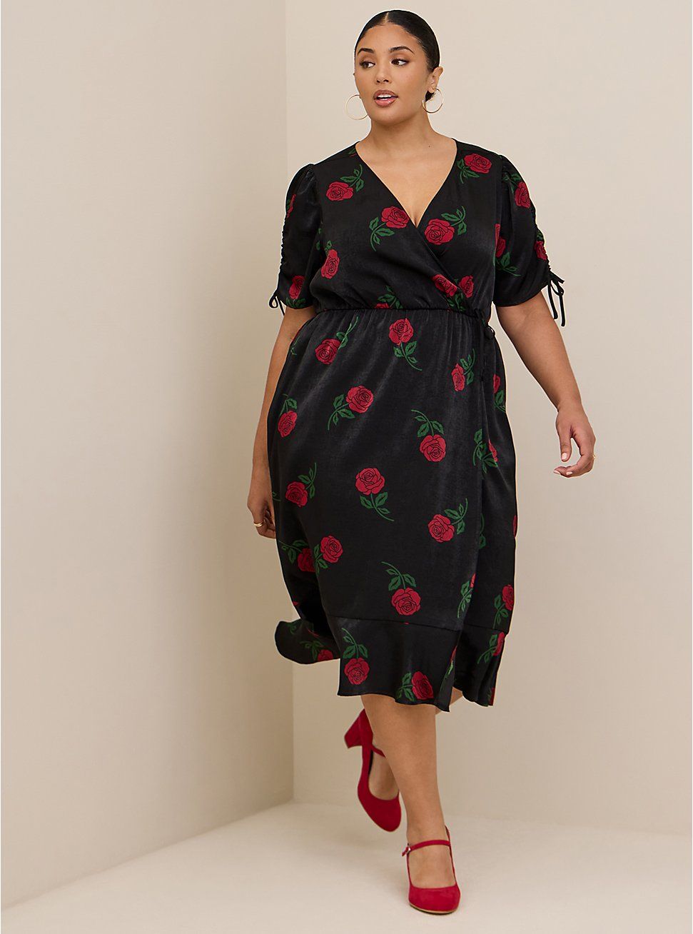 Midi Brushed Charmeuse Wrap Dress | Torrid (US & Canada)