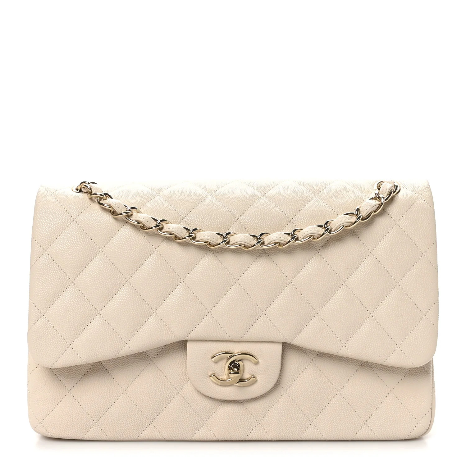 Caviar Quilted Jumbo Double Flap Light Beige | FASHIONPHILE (US)