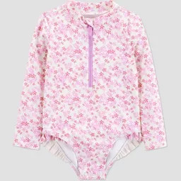 Carter's Just One You® Toddler Girls' Long Sleeve Ruffle Ditsy Floral One Piece Rash Guard  Swim... | Target